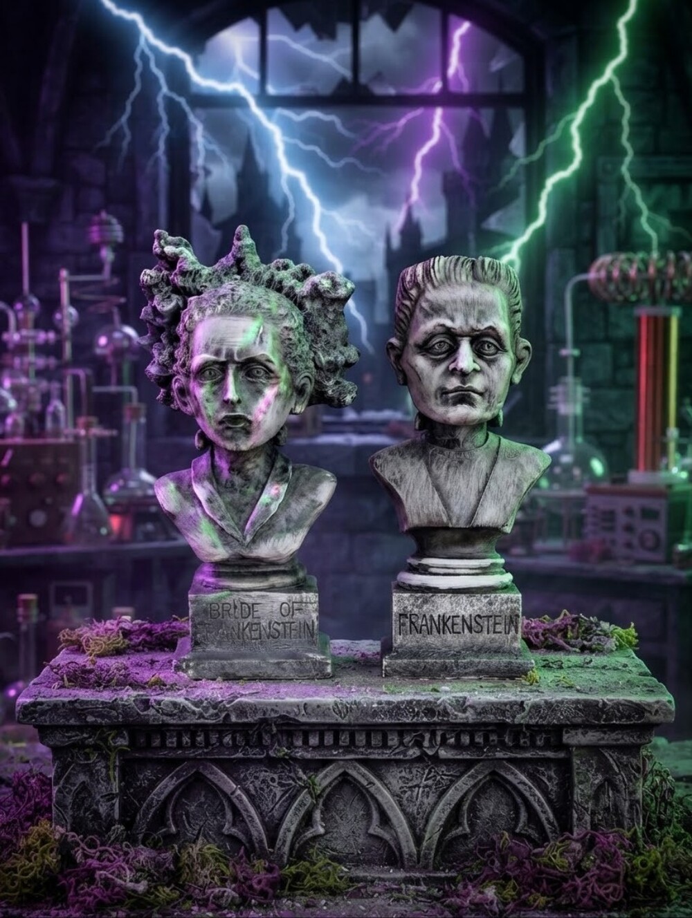 Vintage Celebrate It Halloween Mini Monster Busts Frankenstein & Bride